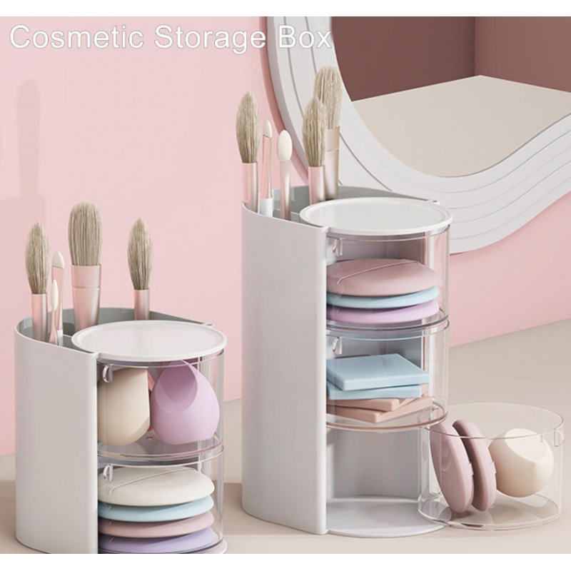 منظم مكياج دوار لون ابيض ثلاث طبقات
