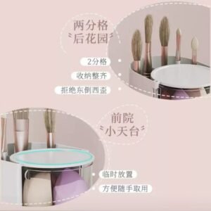 منظم مكياج دوار لون ابيض طبقتين