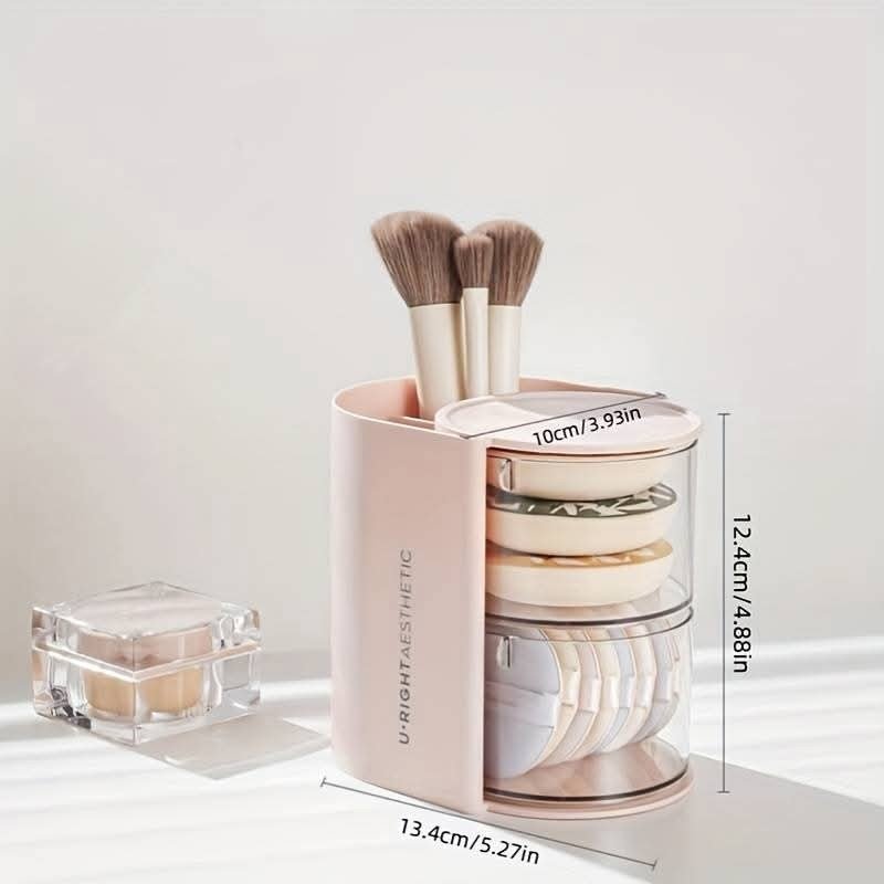 منظم مكياج دوار لون زهري طبقتين