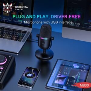 ميكروفون ONIKUMA M830 مكثف سلكي لسطح المكتب خفيف الوزن بإضاءة RGB وميزة تقليل الضوضاء وتسجيل الألعاب