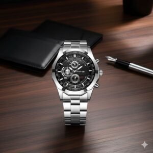 ساعة رجالية فخمة من الستانلس ستيل - ذات جودة عالية - ماركة Wokai - لون فضي