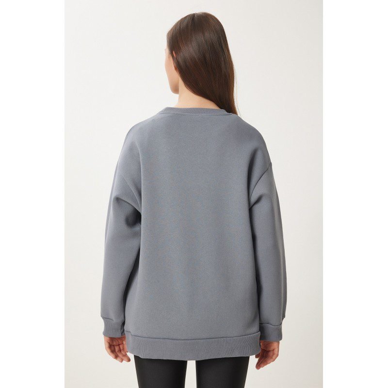 هودي سويت شيرت نسائي رمادي Happiness İstanbul