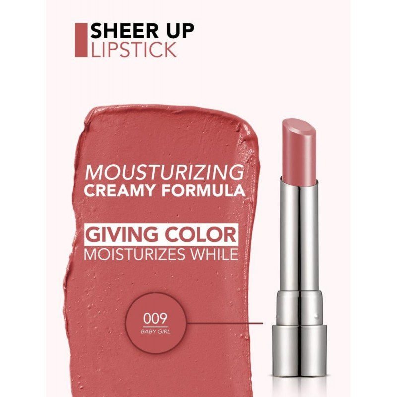 009 Sheer Up Lipstick أحمر شفاه مرطب لامع (وردي)
