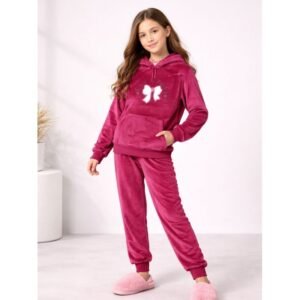 بجامة فرو قطعتين ستاتي ون سايز لون زهري