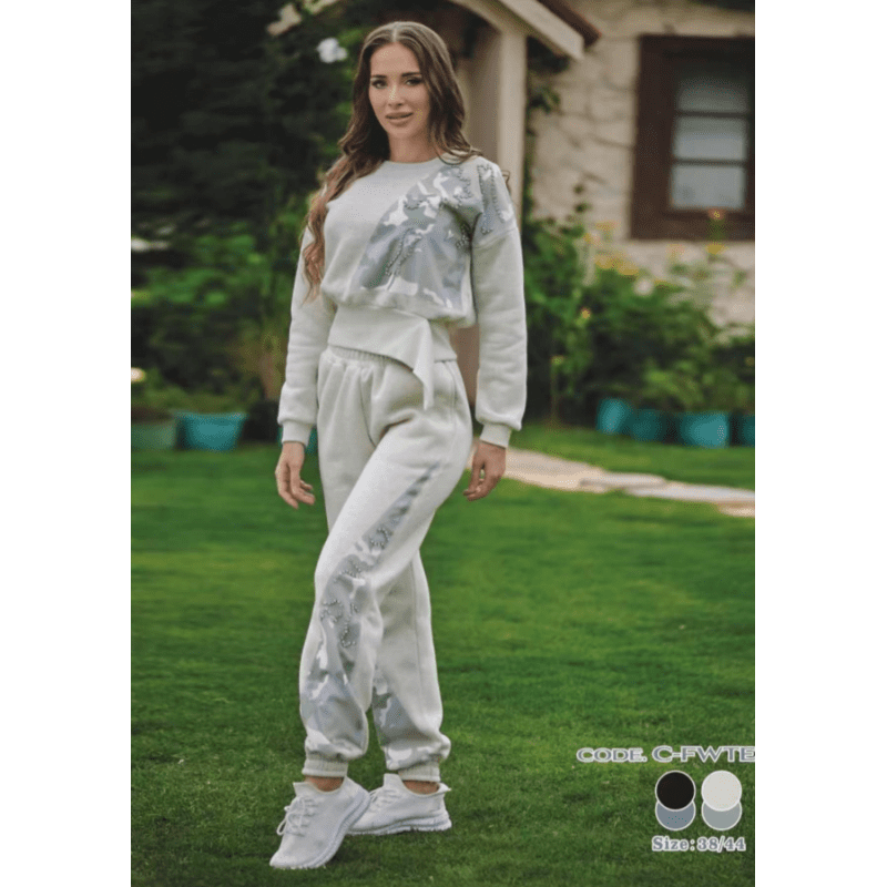 بجامة فوتر بأكمام طويلة وسحاب للنساء لون رمادي