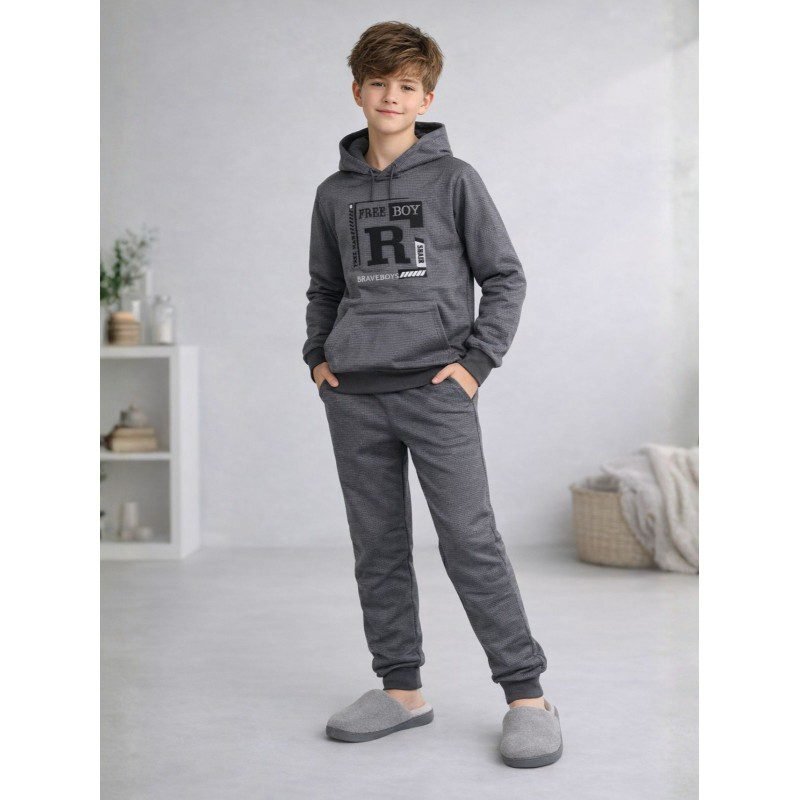 بجامة قطعتين بطاقية ولادي لون رمادي