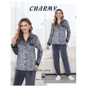 بجامة مخمل بأزرار من CHARMY للنساء لون ازرق بترولي