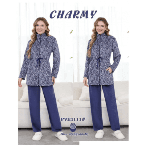 بجامة مخمل بطاقية من CHARMY للنساء لون ازرق