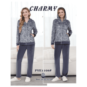 بجامة مخمل بطاقية من CHARMY للنساء لون ازرق بترولي