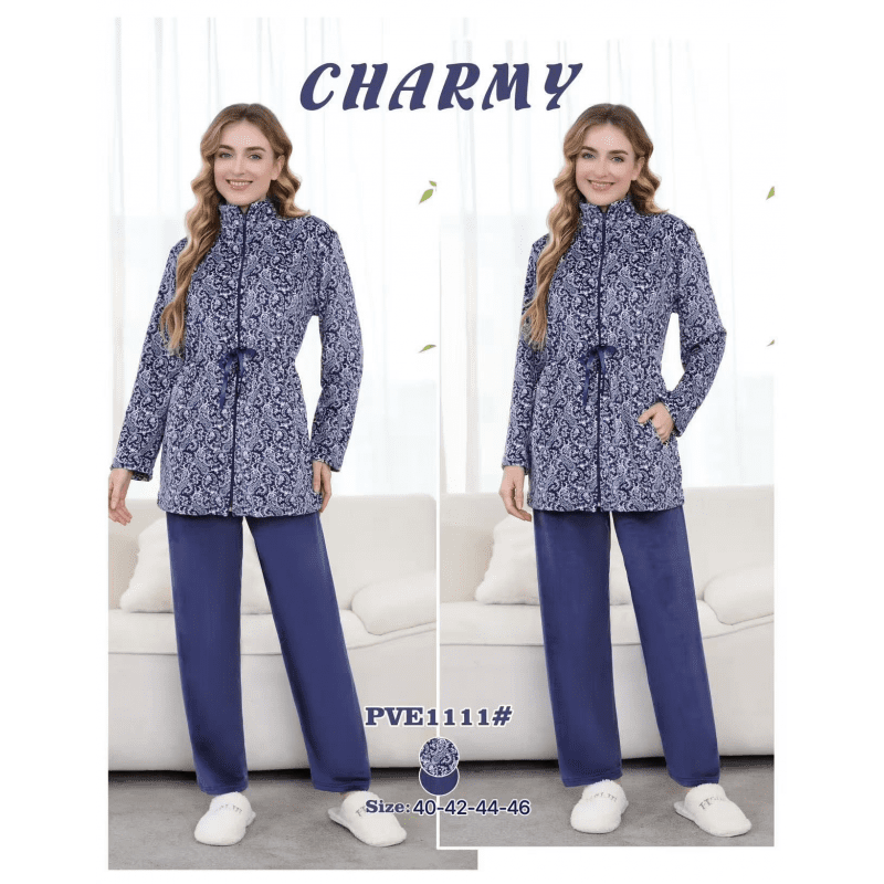 بجامة مخمل بطاقية من CHARMY للنساء لون ازرق