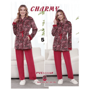 بجامة مخمل قطعتين بسحاب من CHARMY للنساء لون أحمر