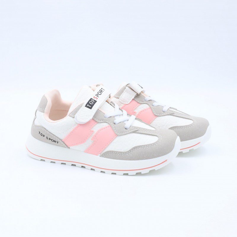 بوت رياضي بناتي للأطفال لون أبيض وزهري