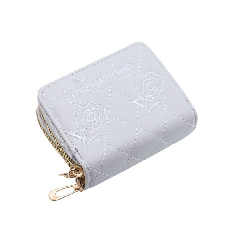 جزدان ستاتي جلد سحابين حجم صغير لون سكني فاتح