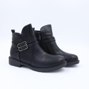 جزمة بسحاب تصميم ساق متوسط الطول للنساء لون أسود