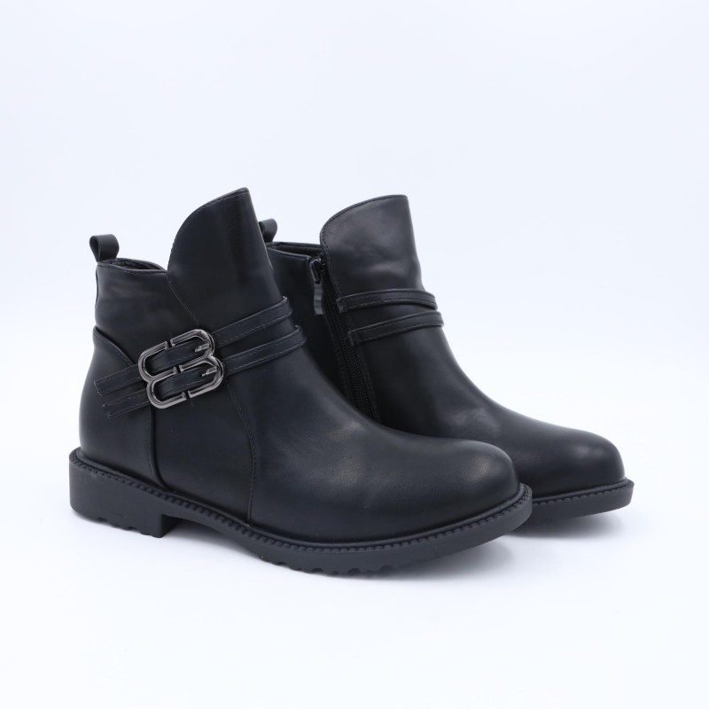 جزمة بسحاب تصميم ساق متوسط الطول للنساء لون أسود