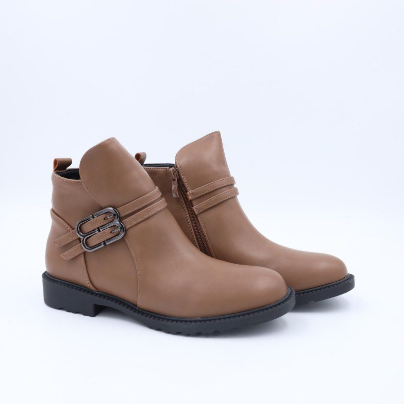 جزمة بسحاب تصميم ساق متوسط الطول للنساء لون أسود