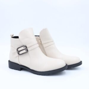 جزمة بسحاب تصميم ساق متوسط الطول للنساء لون أوف وايت