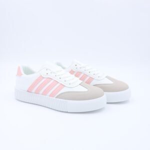 حذاء جلد رياضي كلاسيك للنساء لون أبيض وزهري