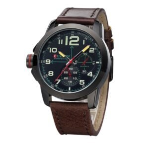 ساعه يد شبابيه جلد لون بني مع ارضيه اسود