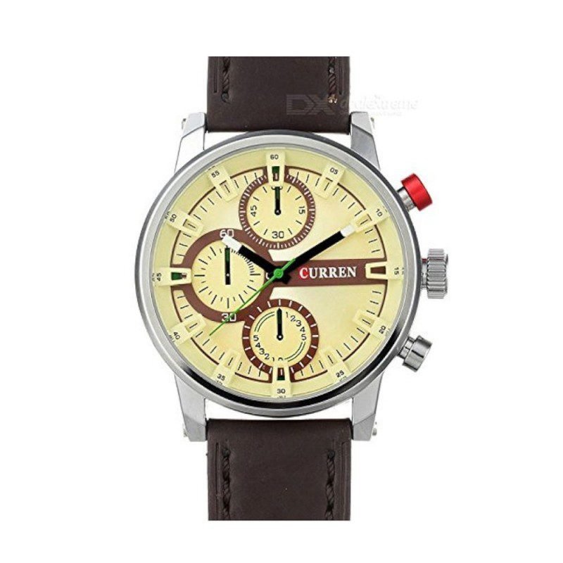 ساعه يد شبابيه جلد لون بني مع ارضيه بيج