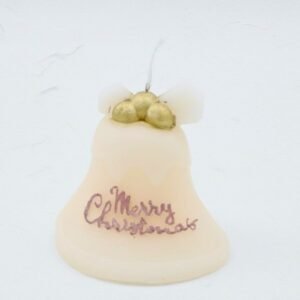 شمعة كريسماس معطرة على شكل جرس لون أبيض و أحمر و شبرة أحمر