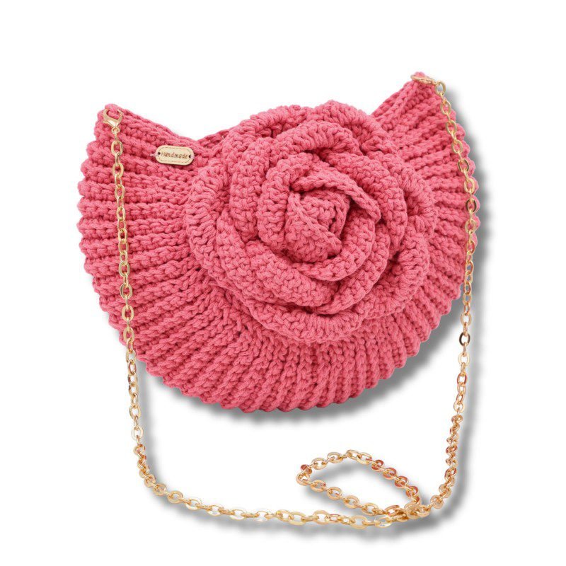 شنطة وردة مع يد سلسلة لون زهري غامق - نكشة فن - Image 2