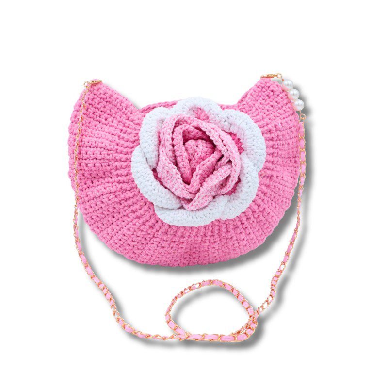 شنطة وردة مع يد سلسلة لون زهري - نكشة فن - Image 2