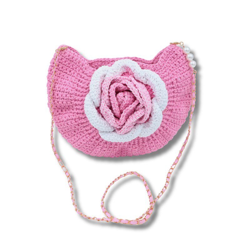 شنطة وردة مع يد سلسلة لون زهري - نكشة فن - Image 3