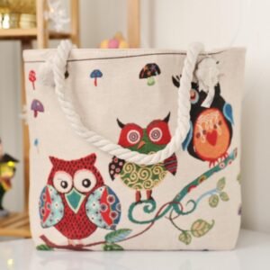 شنطة يد قماش للرحلات لون طحيني