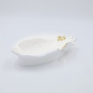 صحن ديكور جبس على شكل ورقة لون اوف وايت وذهبي