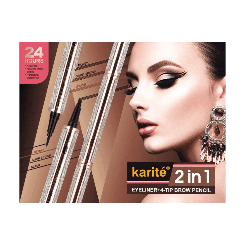 قلم تحديد عيون أسود 2 في 1 من كاريت مع قلم حواجب بني بأربعة رؤوس