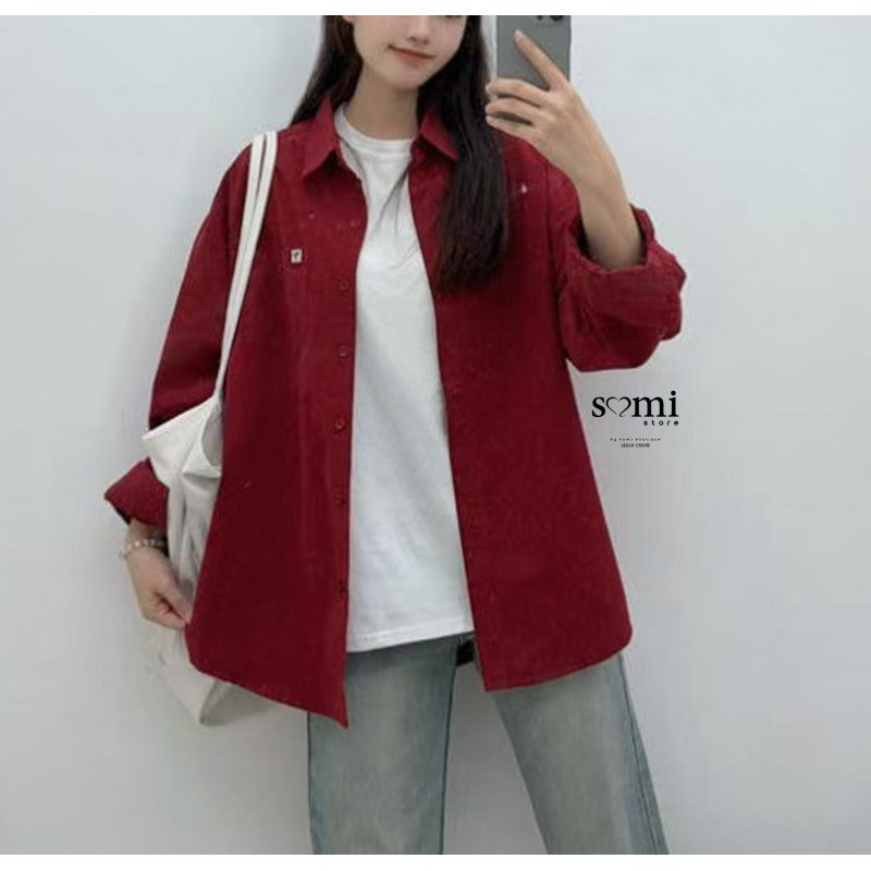 قميص بأكمام طويلة للنساء لون خمري