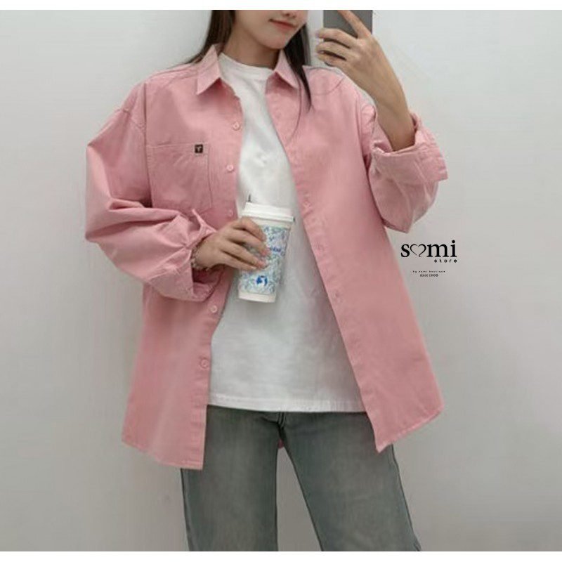 قميص بأكمام طويلة للنساء لون زهري بارد