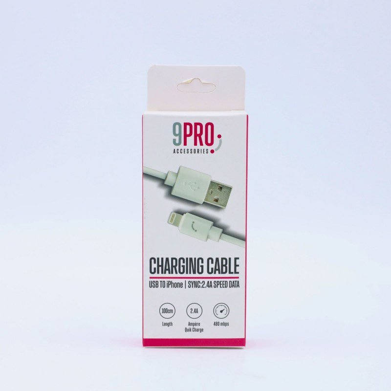 كابل ايفون لون ابيض 9 pro