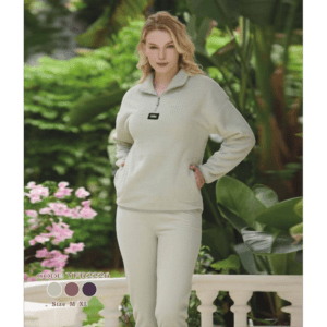 بجامة فرو نسائية بتصميم كتابة mimi لون أخضر فستقي