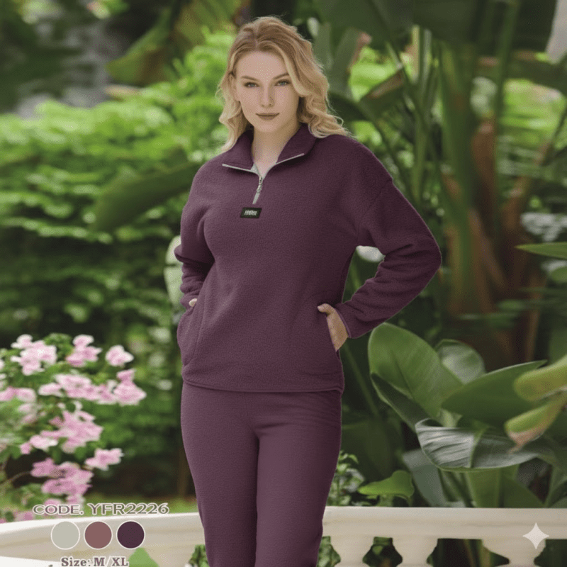 بجامة فرو نسائية بتصميم كتابة mimi لون بنفسجي غامق