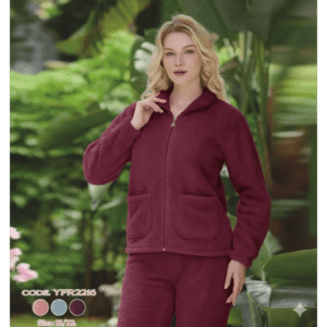 بجامة فرو نسائية قطعتين بسحاب لون خمري