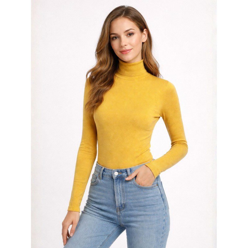 بلوزة بودي جولف بأكمام طويلة للنساء لون أصفر