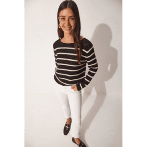 بلوزة ستاتي Happiness İstanbul أسود مخطط أبيض