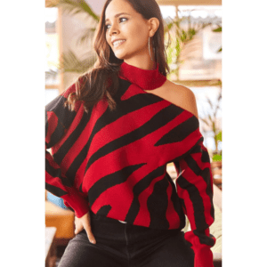 بلوزة ستاتي شتوي أسود وأحمر