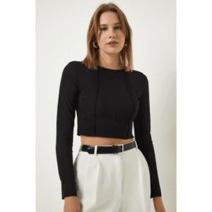 بلوزة ستاتي شتوي قصيرة لون أسود