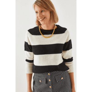 بلوزة ستاتي شتوي مخطط أسود وبيج