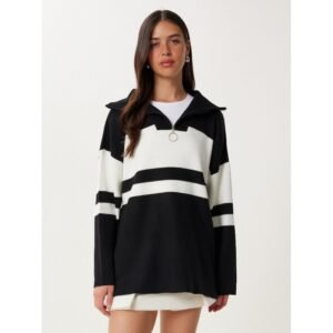 بلوزة ستاتي لون أسود وأبيض