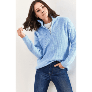 بلوزة شتوي ستاتي لون أزرق فاتح