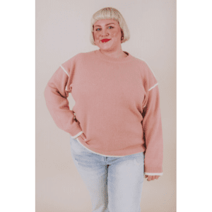 بلوزة صوف اوفر سايز بأكمام طويلة للنساء لون زهري