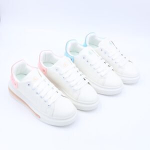 بوت جلد ستاتي (زوجين) بألوان أبيض وزهري وأبيض وأزرق