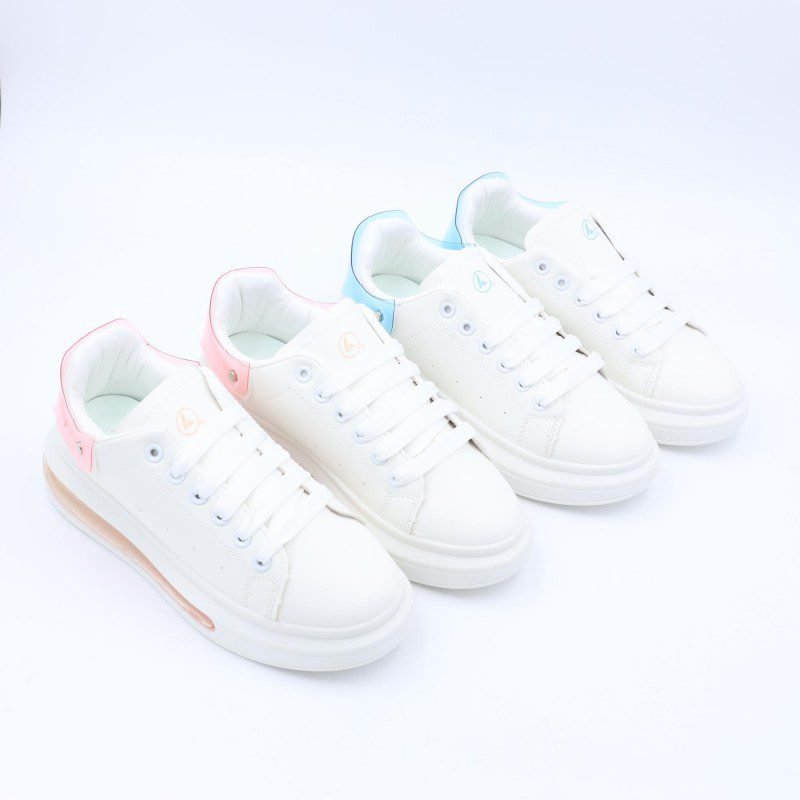 بوت جلد ستاتي (زوجين) بألوان أبيض وزهري وأبيض وأزرق