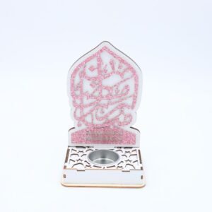 تحفة خشبية بكتابة رمضان كريم مع قاعدة شمعة زهري طول 15 سم