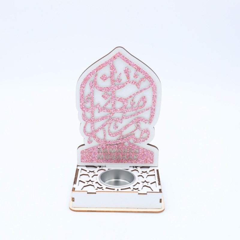 تحفة خشبية بكتابة رمضان كريم مع قاعدة شمعة زهري طول 15 سم