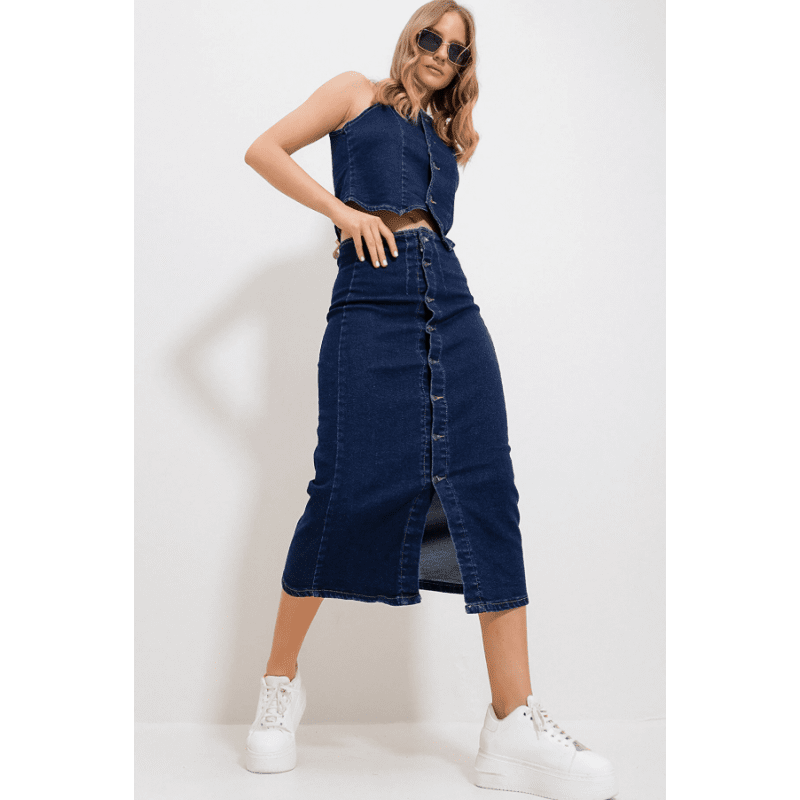 تنورة ستاتي جينز غامق